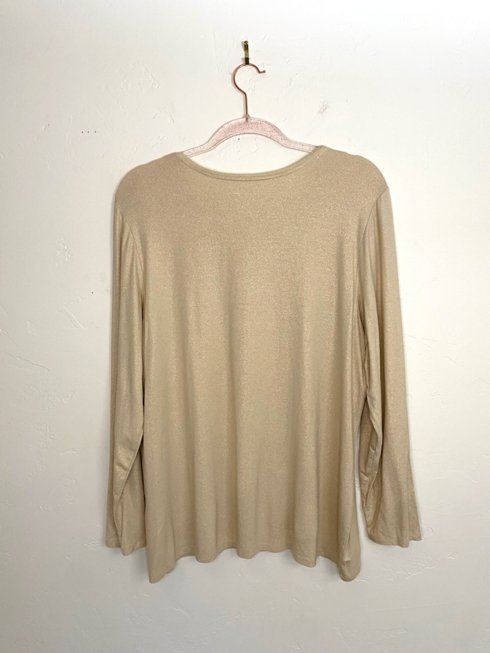 Chico's 3/XL Champagne Shimmer Ultimate Tee Women's Neutral Sparle Long-Sleeved - Picture 3 of 5